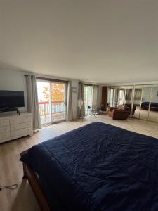 1 dormitorio con 1 cama grande y TV en JORDAN BAY GETAWAY LIMIT 8 home, en Standish