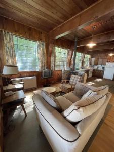a living room with a couch and a tv at HIGHLAND HOLIDAY LIMIT 7-10 cottage in Bridgton