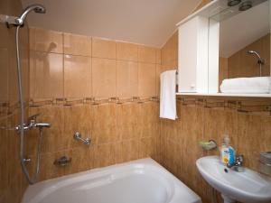 a bathroom with a shower and a sink and a tub at Holiday Home Sunny Hill in Kamenari +28 photos