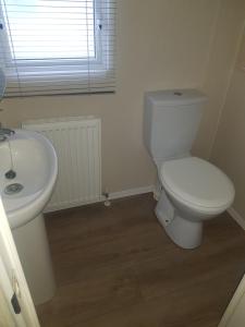 uma casa de banho com um WC branco e um lavatório. em 6 Berth on John Fowlers (Sandy Glade) Brean em Berrow