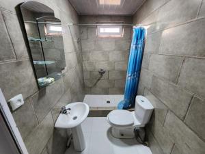 y baño con aseo, lavabo y ducha. en Villa in Chakvi en Chakvi