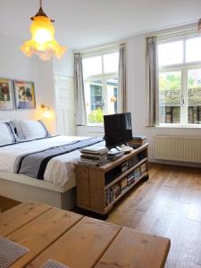 ein Schlafzimmer mit einem Bett und einem TV auf dem Tisch in der Unterkunft B&B Vierwinden in Vlissingen