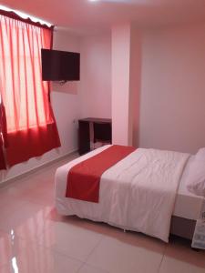 a bedroom with a bed and a television in it at HOTEL DIAMANTE in Santo Domingo de los Colorados