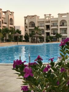 een resort met een zwembad en paarse bloemen bij Sunny Lakes Resort , Revira Apartment in Sharm El Sheikh