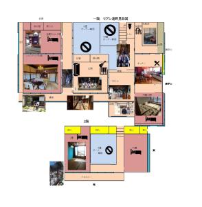 ein Grundriss eines Hauses mit gelben Quadraten in der Unterkunft Lien Tono in Tōno
