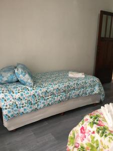 1 dormitorio con 2 camas y almohadas azules en Casa de Tigres en Tigre
