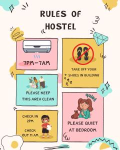 a set of rules of hostel posters at CuteinNan Hostel in Nan