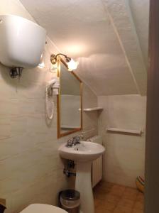 a bathroom with a sink and a mirror and a toilet at La Romita Ospitalità Rurale Familiare in Montisi +67 photos