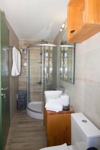 a bathroom with a sink and a shower and a toilet at Stavroulas Stone House in Rigklia, Messinia in Riglia