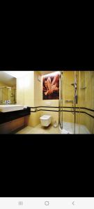 a bathroom with a shower and a toilet and a sink at Apartament 2 pokojowy prywatny z aneksem kuchennym w hotelu Diva in Kołobrzeg