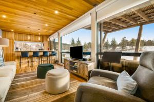 a living room with a couch and a tv at Tree Farm Sanctuary in Basalt