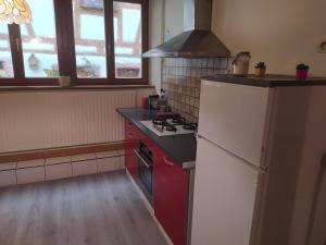 a kitchen with a white refrigerator and a stove at chey MYBAM, agréable maison au centre de Sélestat in Sélestat