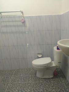 a bathroom with a white toilet and a sink at Adila Warung and Homestay in Munduk