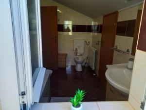 a bathroom with a toilet and a sink at More in Rab