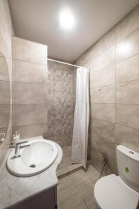 a bathroom with a sink and a toilet and a shower at Zarinok House in Skole