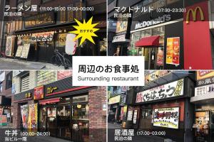 un collage de fotos de un edificio con señales en HISASHI 池下, en Nagoya