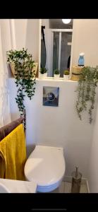 uma casa de banho com um WC branco e algumas plantas em Les mouettes de Trouville em Trouville-sur-Mer