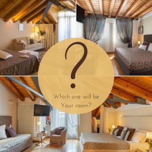 a collage of a living room and a bedroom at Hotel Rovere in Treviso