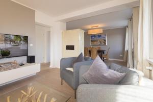 赫尔努姆Budersandhaus的客厅里有一张沙发和一台电视