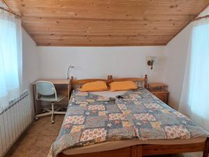 een slaapkamer met een bed, een bureau en een stoel bij Villa Sofia in Chernomorets