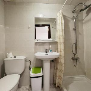 a bathroom with a toilet and a sink and a shower at HOSTAL MONREAL in San Juan de Alicante