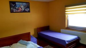 ポドボホツにあるDacha PODOBOVETS 127の小さなベッドルーム(ベッド2台、窓付)