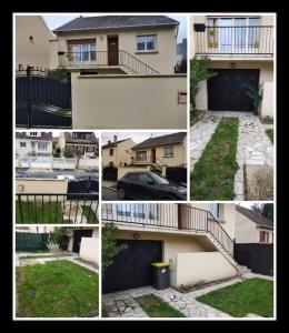 um grupo de quatro fotos de uma casa e uma entrada em COSY HOME - Wifi - Paris/Orly - Accès 24/24 em Sainte-Geneviève-des-Bois