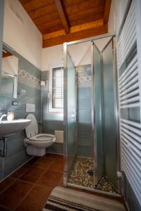 ein Bad mit einer Dusche, einem WC und einem Waschbecken in der Unterkunft Agriturismo Caperroni in Pescopagano