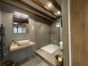 ein Bad mit einem Waschbecken und einer Dusche in der Unterkunft Maison haut de gamme proche de Deauville-Trouville in Les Authieux-sur-Calonne