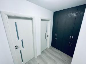 a room with a white door and black cabinets at Orpheus and Eurydice in Smolyan