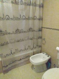 Hermoso depto en excelente ubicacion في بويرتو مادرين: حمام مع مرحاض وستارة دش