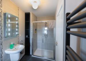 ein Bad mit einer Dusche, einem WC und einem Waschbecken in der Unterkunft Behan's Horseshoe Bar & Restaurant in Listowel