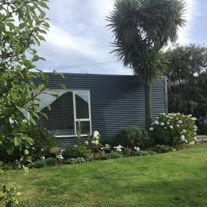 a house with a palm tree in a yard at Brighton Beach in Dunedin +9 photos