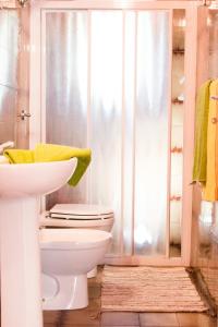 a bathroom with a toilet and a sink and a shower at Appartamenti Celestina Portoferraio in Portoferraio