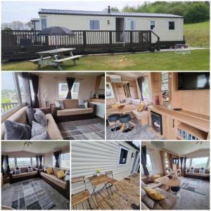 a collage of photos of a living room and a house at Bella View - Newquay - White Acres in Newquay