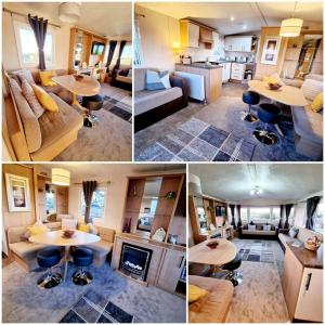 four different pictures of a living room and a kitchen at Bella View - Newquay - White Acres in Newquay