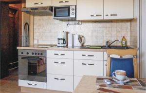a kitchen with a stove and a sink and a microwave at Cozy Apartment In Medebach-Düdinghausen in Medebach