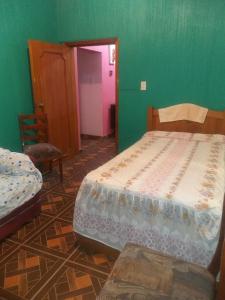 トゥストラ・グティエレスにあるDepartamento todos los servicios y comodidadesの緑の壁、ベッド付きのベッドルーム1室