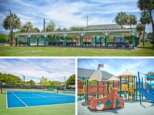 a collage of three pictures of a playground at Tybee Lights 110C in Tybee Island