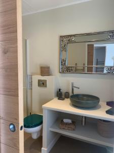 a bathroom with a sink and a mirror at Chambre d'hôtes A Vadina Porticcio in Porticcio