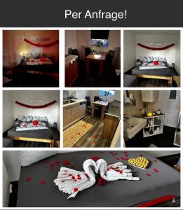 un collage de cuatro fotos de una habitación con cama en Liebevolle Wohnung, en Thaur