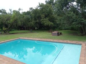 a swimming pool in a yard with a picnic table at Hollybrooke Adventure Farm in Skeerpoort