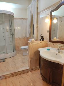 La salle de bains est pourvue d'un lavabo, de toilettes et d'un miroir. dans l'établissement New Dawn Apartment, Appartamento Turistico, casa vacanze, à Catane