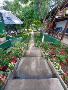 a walkway in a garden with flowers at 3M Vila in 2 Mai