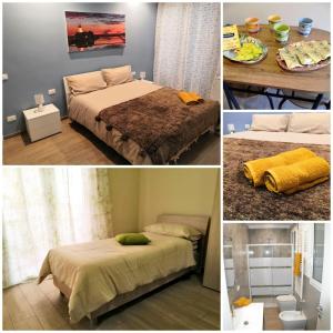 a collage of pictures of a bedroom with two beds at La casa dei girasoli in Marsala