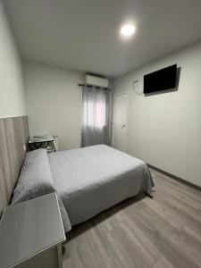 a bedroom with a bed and a flat screen tv at Hospederia del Pilar in Valencia