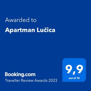 a blue screen with the text awarded to aprilrian ludica at Apartman Lučica in Zadar