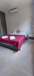 a bedroom with a bed with a red blanket at Complejo Junin Dpto Planta Alta in Formosa