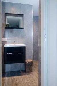 een badkamer met een wastafel en een spiegel bij B&B de Plattelandshoeve in Rhenen