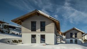 a house in the snow with a roof at Châlets de la Liberté in Oberstaufen